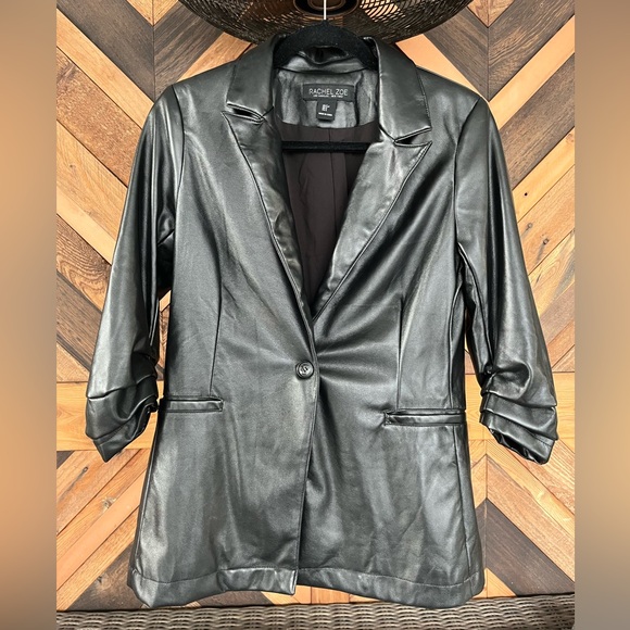 Rachel Zoe Faux Leather 90s Blazer Cinched Sleeves Size Small - Picture 4 of 11